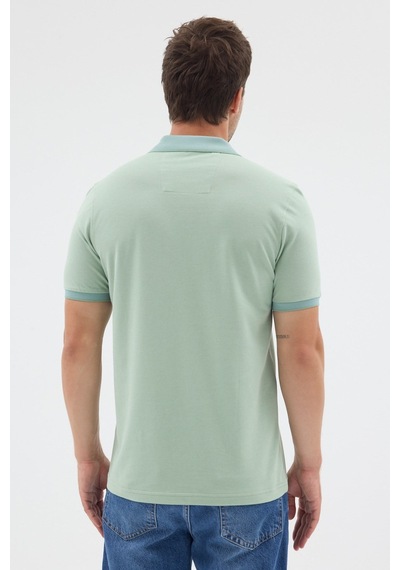 Yeşil Polo Yaka Pike Kısa Kol Slim Fit %100 Pamuk Tişört 1011260171