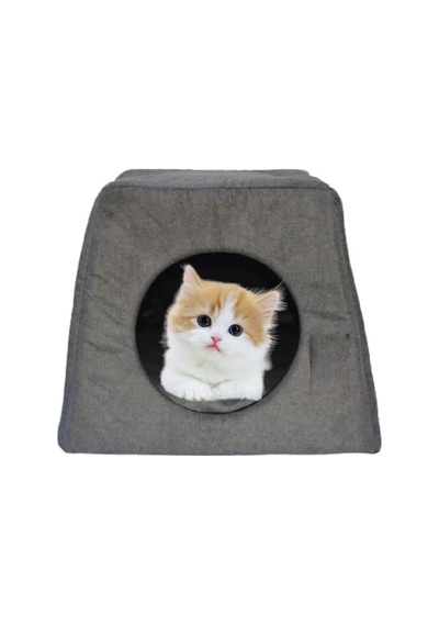 3 Fonksiyonlu Katlanır Kedi Yatağı Ve Evi - Alaska/eskimo Tarzı Mağara Gri, Düz