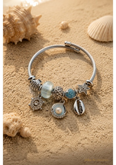 Stainless Steel Charm Taşlı Çelik Bileklik Gümüş 81538210