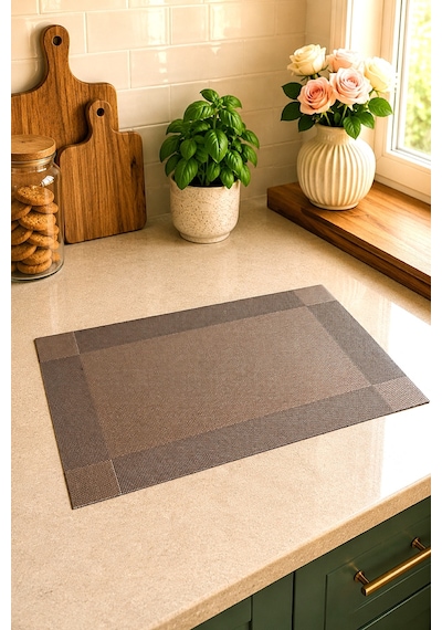 6 Kişilik Pvc Amerikan Servis Supla Seti - 30x45cm Kahverengi