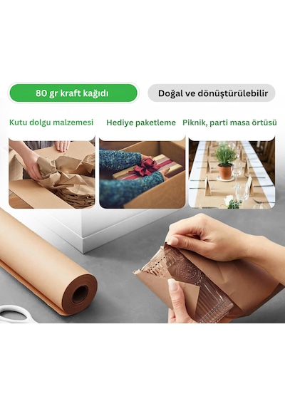 Kraft Rulo Ambalaj Kağıdı, Çeyiz, Koli, Hediye Paketleme, Çiçek Buket, Dıy Kağıdı, 80g, 120cm X 10m