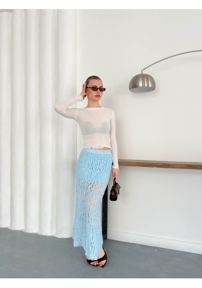 Verymoda Dantel Abiye Etek F1887 Mavi