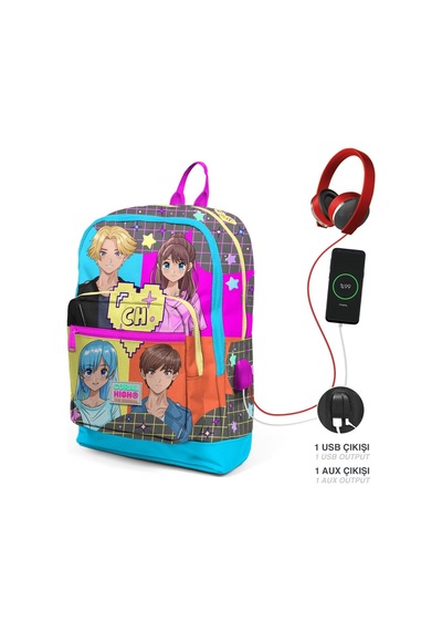 Coral High Mavi Pembe Anime Usb Soketli Üçlü İlkokul Çanta Seti - Kız Çocuk