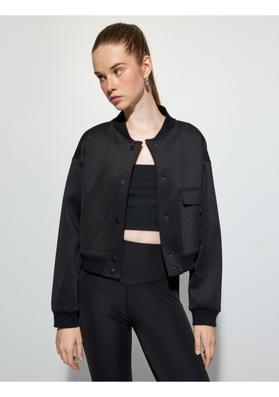 Koton Bomber Ceket Crop Kalın Modal Kumaş Düğmeli Cep Detaylı Siyah 5wak10096nk Siyah