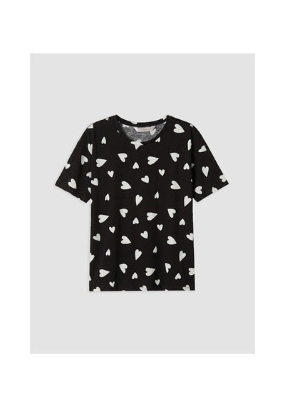 Lcw Dream Siyah Kalp Desenli Kadın Şortlu Pijama Takımı