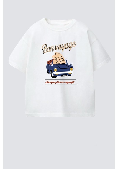 Monila Erkek Çocuk Bej Pamuklu Baskılı Bisiklet Yaka T-shirt Ekru