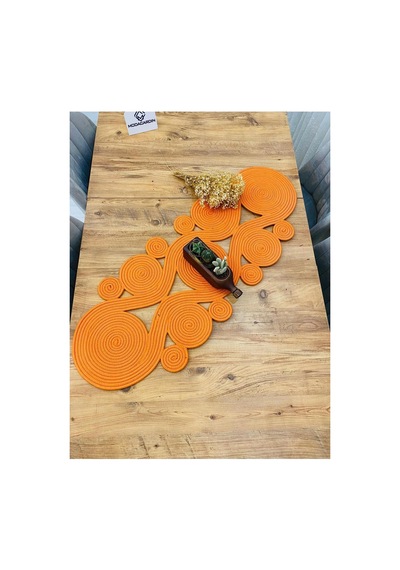Jüt, Hasır,sarmal Model, Dekoratif Masa Örtüsü, Runner 40x110 Cm, Sehpa Örtüsü, Bohem Tarzı Turuncu Turuncu
