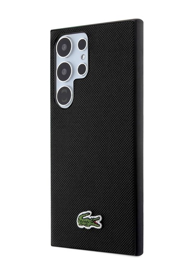 Galaxy Uyumlu S24 Ultra Kılıf Lacoste Lisanslı Pu Pike Desenli Arka Yüzey İkonik Timsah Dokuma Logolu Siyah