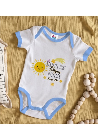 Bitmeyenkartus Bk Kids Kişiye Özel Mavi Bebek Body Zıbın - Model 58 Çok Renkli