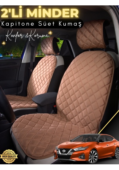 Nissan Maxima Uyumlu 2'li Süet Oto Koltuk Minderi Terletmez Kolay Montaj Oto Aksesuar A1 Kahverengi