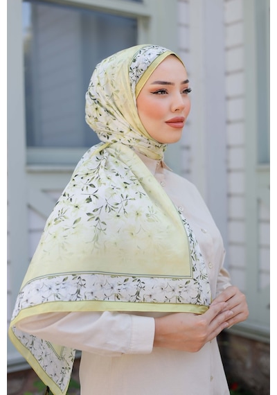 Mimiyum Lemon Flower Nayf İpek Şal - Limon Sarısı