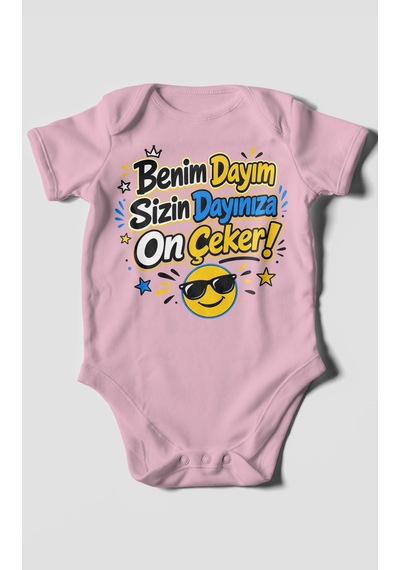 Morivokids Benim Dayım Sizin Dayınıza On Çeker Kısa Kollu Bebek Body %100 Pamuk Koyu Pembe