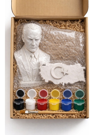 23 Nisan Atatürk & Türkiye Haritası Boyama Seti 6 Renk Boya 1 Fırça Özel Set