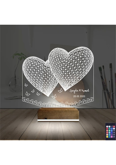 Luvivia Kalp Sevgiliye Hediye Kişiye Özel 3d Lamba - Masa Gece Lambası V15