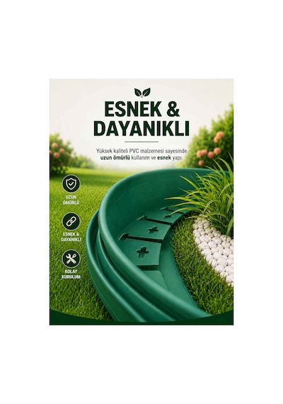Esnek Pvc Çim Ayırıcı Bahçe Peysaj Düzenleyici 25 Metre Yeşil Çim Sınırlayıcı Esnek Plastik Taş Toprak Ayraç Bariyer Peyzaj Bordürü