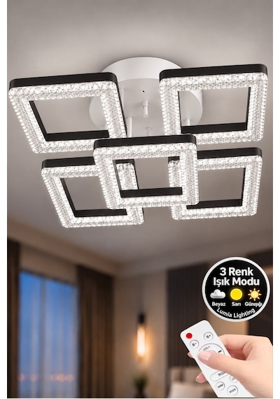 Yakamoz Model 5"li 3 Renk Modu Ledli Modern Tavana Sıfır Salon Mutfak Çocuk Yatak Odası Led Avize Beyaz