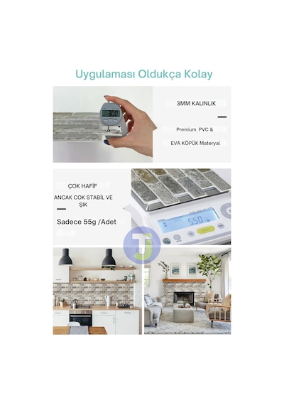 Technojet 30x30cm 3d Kendinden Yapışkanlı Duvar Kağıdı Kaplama Dekorasyon Mutfak 6lı Paket 0,54m2