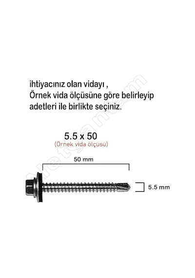 Trapez Vida Çatı Vidası Pullu Vida 5.5 x 60 MM 50 Adet