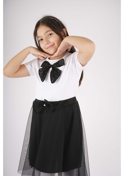 Miniko Kids 23 Nisan 29 Ekim Konsept Fiyonk Detaylı Tül Detaylı Tütü Etekli Takım Siyah