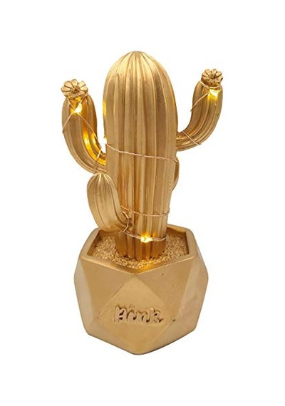Işıklı Sevimli Kaktüs Dekoratif Masa Lambası Mini Biblo Gece Lambası-gold Diğer