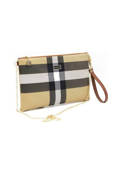 Silver Polo Sp1034 Kadın Portföy & Clutch Ekose Bej-taba