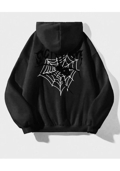 Kozia Outdoors Kapüşonlu Baskılı Oversize Unisex Sweatşhirt Siyah Siyah