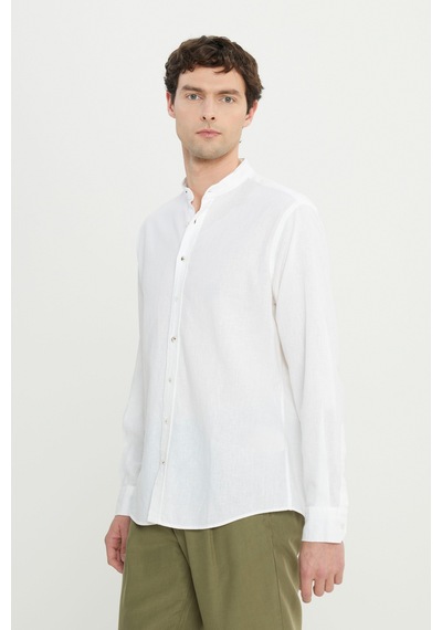 AC&Co / Altınyıldız Classics Erkek Beyaz Comfort Fit Rahat Kesim Hakim Yaka Gömlek Beyaz