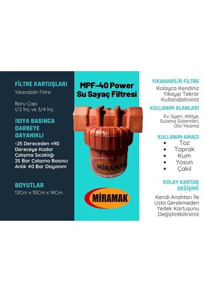 Mpf-40 Power Isıya Basınca Dayanıklı Su Sayaç Filtresi