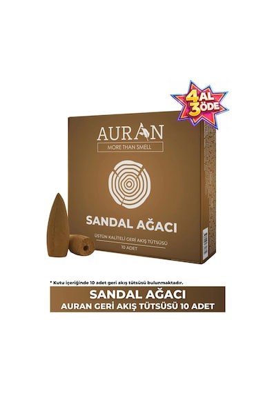 Auran Sandal Ağacı Kokulu Geri Akış Tütsüsü Konik Tütsü Sandal Wood Backflow Incense Cones 10 Adet