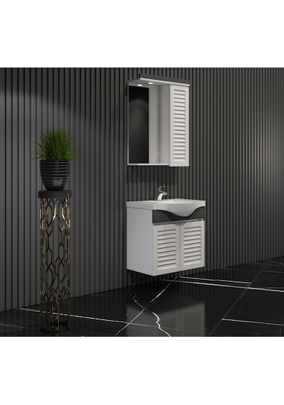 Lilyum Banyo Dolabı Takımı 55Cm Panjur Balon Kapak Renkli Panel Beyaz Lilyum Banyo Dolabı Takımı 55Cm Panjur Balon Kapak Renkli Panel Beyaz
