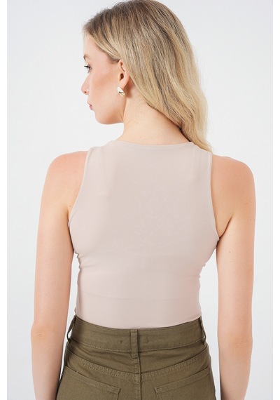 Bigdart Kadın Halter Yaka Çıtçıtlı Body 972 - Bej
