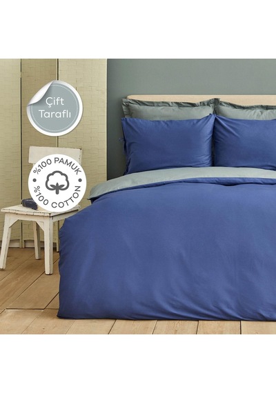 Karaca Home Basic Gri Indigo %100 Pamuk Çift Taraflı Çift Kişilik Gri