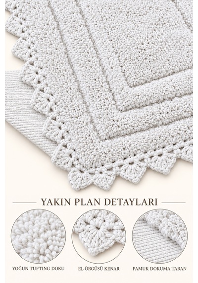 Alanur Bodrum Tufting Cotton Pamuklu El Işi Örgülü Paspas 110 80 X 135 Cm Beyaz