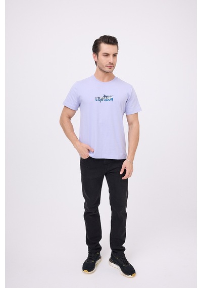 Marıne Tee Deniz Temalı Ribana Bisiklet Yaka Pamuk T-shirt-3130 Lavanta