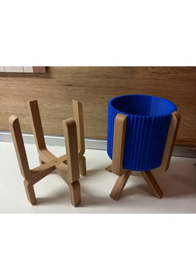 3d Baskı Ayaklı Çizgili Saksı - Bej Standlı Dekoratif Saksı - Mavi Çok Renkli