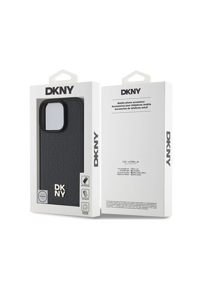 Apple Uyumlu iPhone 16 Pro Kılıf Dkny Lisanslı Magsafe Şarj Özellikli 3d Yazılı Repeat Pattern Siyah