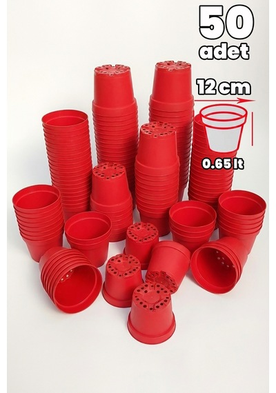 Kırmızı Plastik Saksı 12 Cm Kaktüs Ve Sukulent İçin 50 Adet