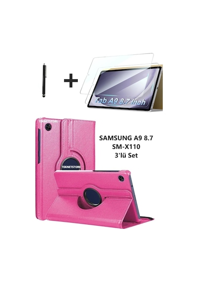 Samsung Galaxy Tab A9 8.7 Inç Tablet Uyumlu 360 Döner Pu Deri Kılıf Seti Sm-x110 Kılıf