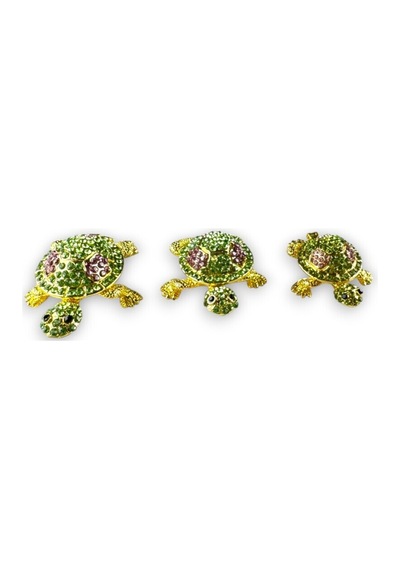 3'lü Gold Kaplumbağa Biblo Seti Taşlı Pembe & Yeşil Kristal Detay 7x5 CM, 5x4 CM, 4,5x3,5 CM 728702899