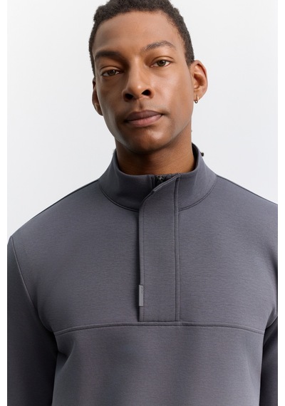 Avva Erkek Antrasit Dik Yaka Fermuarlı Kolay Ütülenen Pamuklu Regular Fit Sweatshirt A62y1222