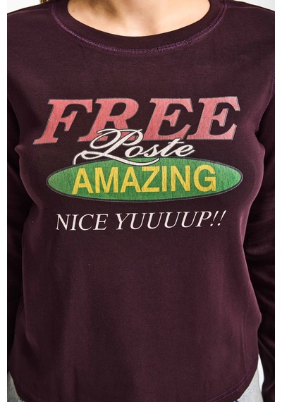 Itsbasic Kadın Kahve Bordo W5 Free Amazing Baskılı Tasarım Sweatshirt