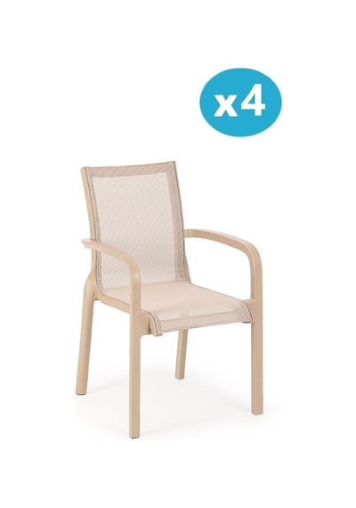 Omnipazar Sy-2528 Plastik Fileli Bahçe Koltuk Sandalye 4'lü Set Bej