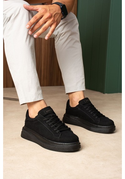 Bağcıklı Erkek Sneaker Siyah Süet Siyah Taban