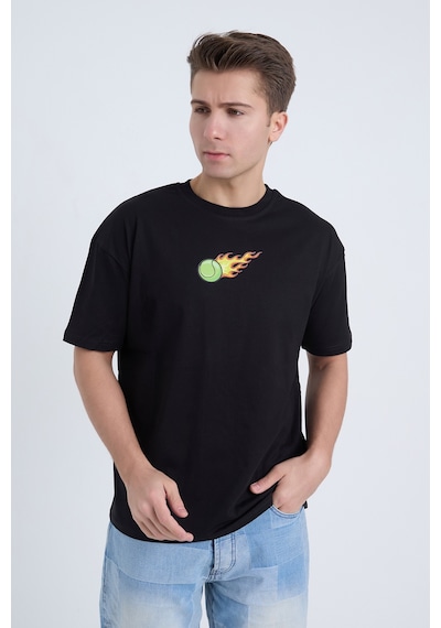 Erkek Oversize Baskılı T-shirt Siyah Hot Tennis Siyah