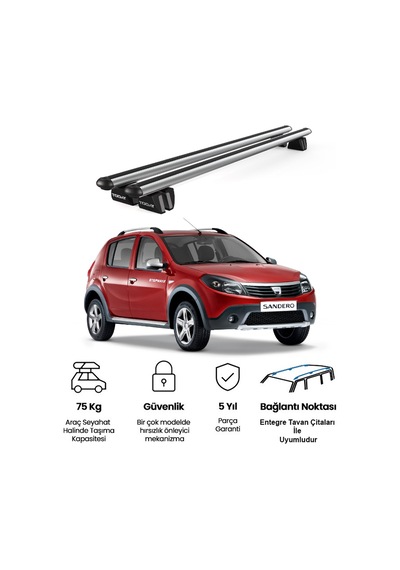 Pençe Dacia Sandero 2008-2012 Uyumlu Gri Ara Atkı 109cm Port Bagaj Tavan Barı