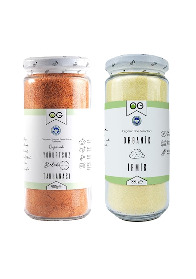 OG natural Organik Yoğurtsuz Bebek Tarhanası ve Organik İrmik 330 Gr +6 Ay