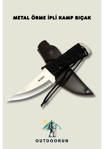 Metal Örme İpli Kamp Bıçak - 22,5 Cm siyah