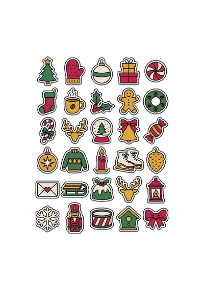 30 Adet Eğlenceli Yeni Yıl Doodle Sticker Seti - Laptop Defter Ajanda İçin Çok Renkli