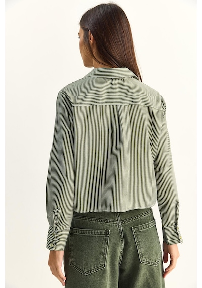 Shade Kadın Dantel Detaylı Çizgili Poplin Crop Gömlek Dg261023 60286099 - Haki