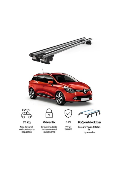 Venüs Renault Clio Iv Sportour 2012-2019 Uyumlu Gri Ara Atkı Port Bagaj Tavan Barı